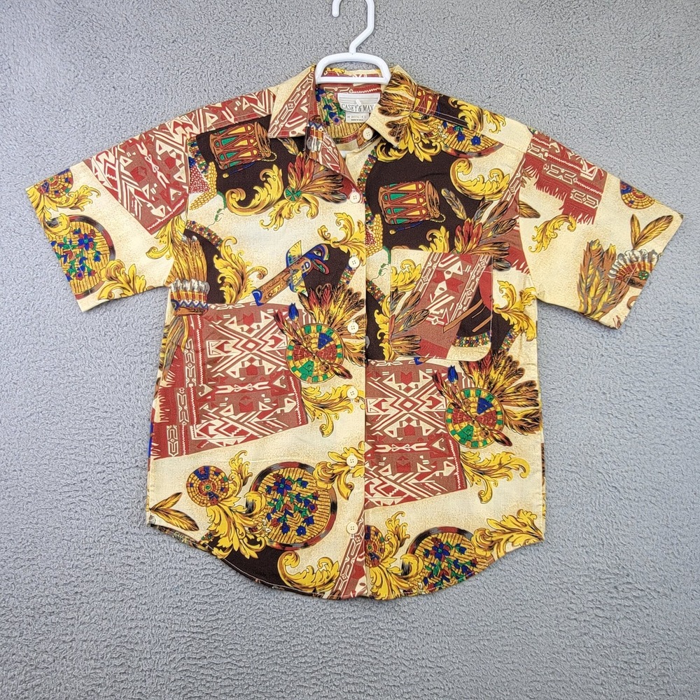 Vintage Casey and Max Mens Shirt Size Small Cotton Native American Feather‎